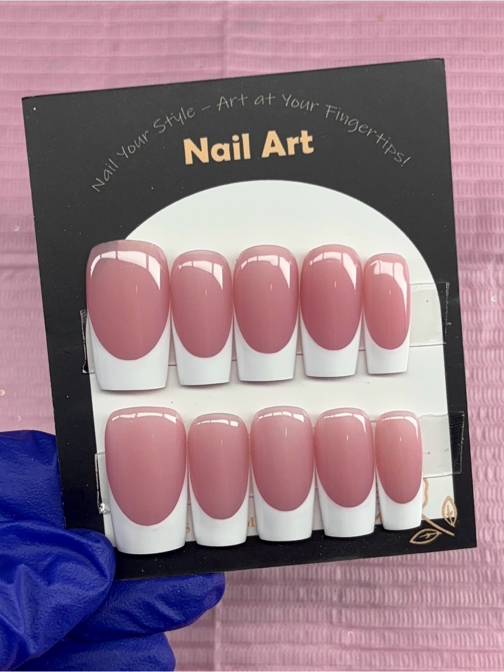 Medium square press on nails white French nude base handmade custom builder gel